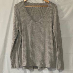 American Eagle XL V Neck Grey Ribbed Cozy Sweater